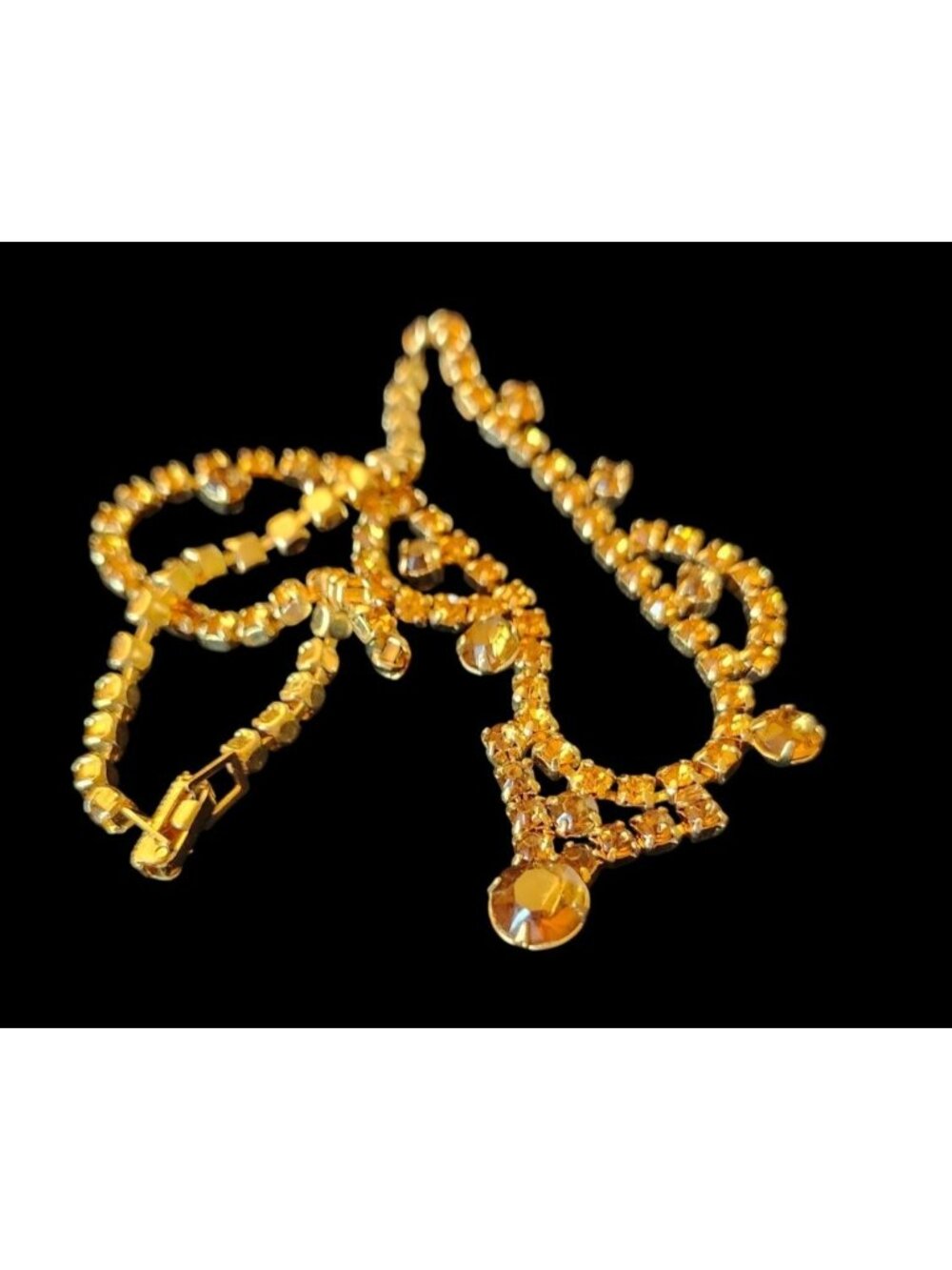Vintage Amber Rhinestone Geometric Swag Necklace With Drape Design